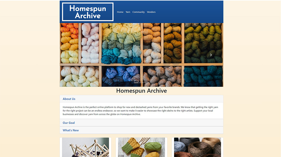 Screenshot of Homespun Archive site.