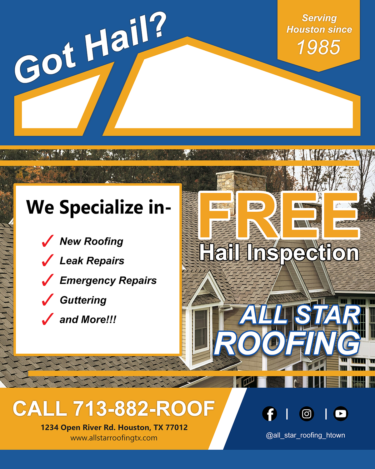 Roofing advertisement.
